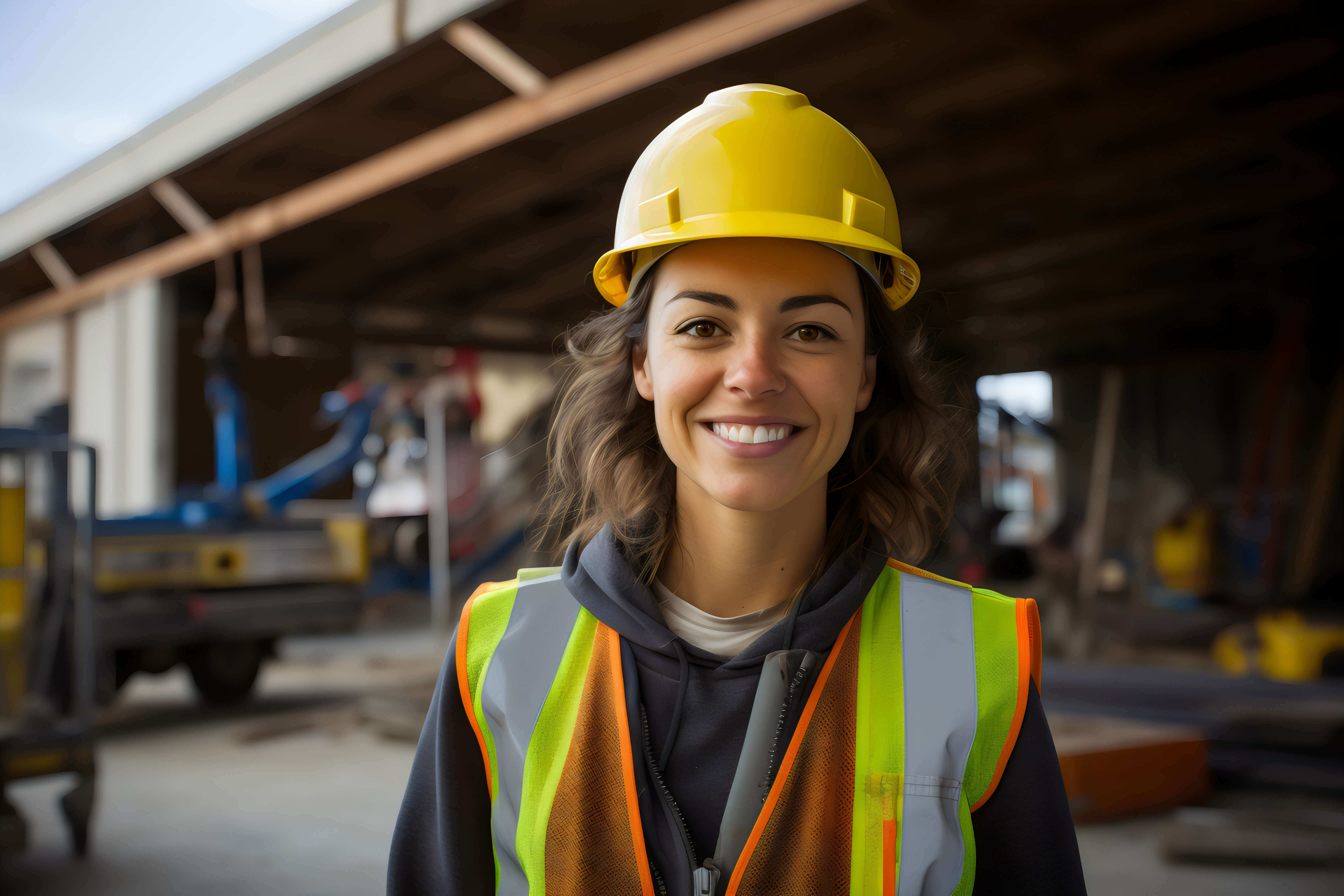 Woman wearing a hi viz and a hard hat