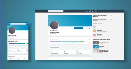 LinkedIn profile interface shown on mobile and desktop screens